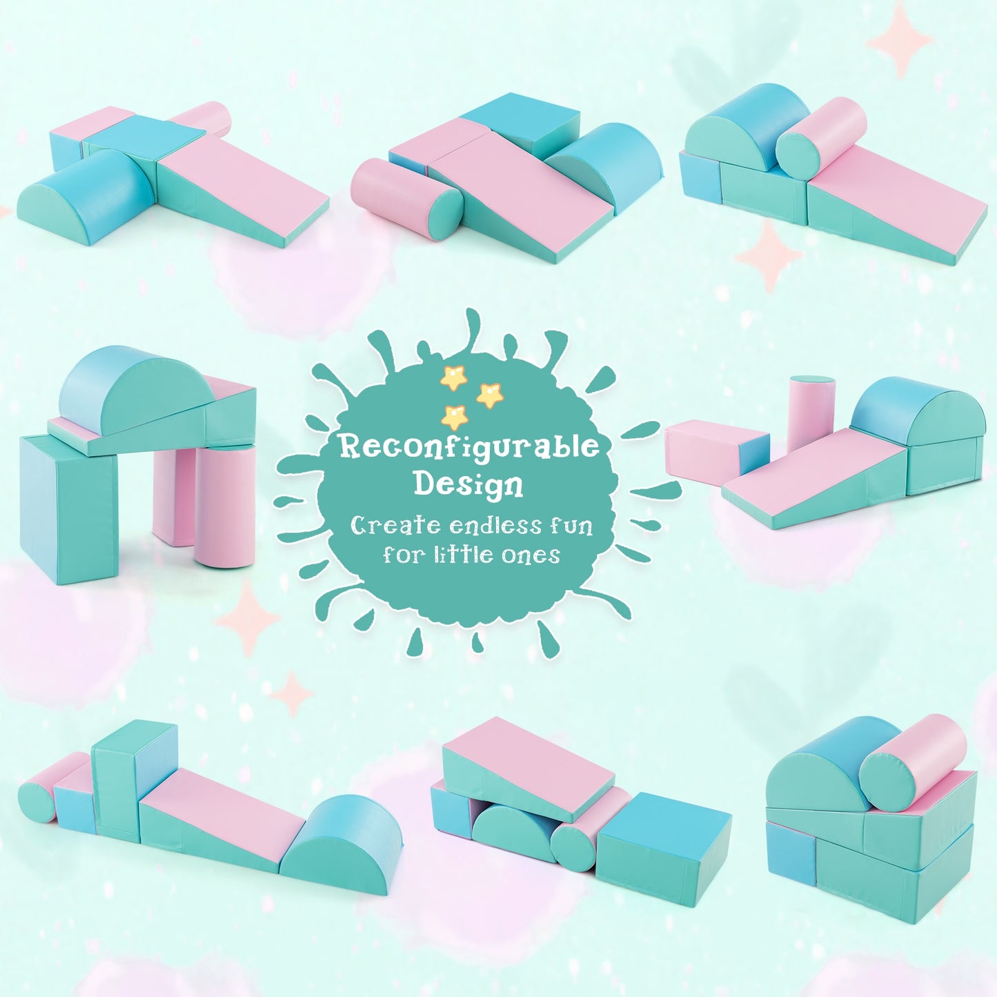 5-Piece Kids Climb and Crawl Activity Playset-Green/blue/pink