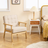 Upholstered Armchair with Rubber Wood Armrests-Beige, Assembled