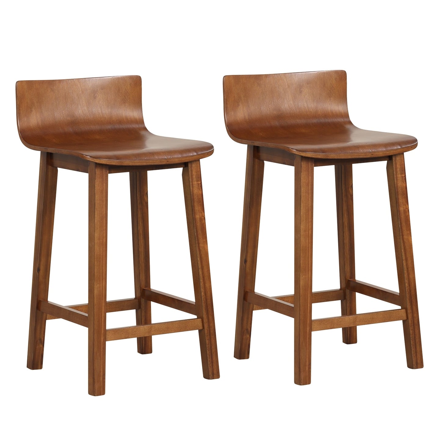 Set of 2 - Bar Stools with Solid Back and Seat-Brown (Assembled)
