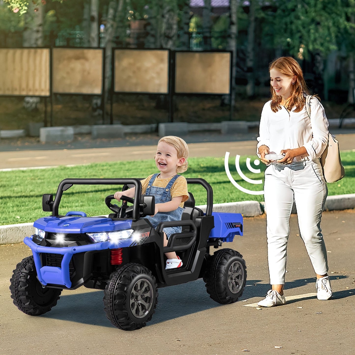24V Ride on Dump Truck with Remote Control, Power Dump-Blue, Fully Assembled