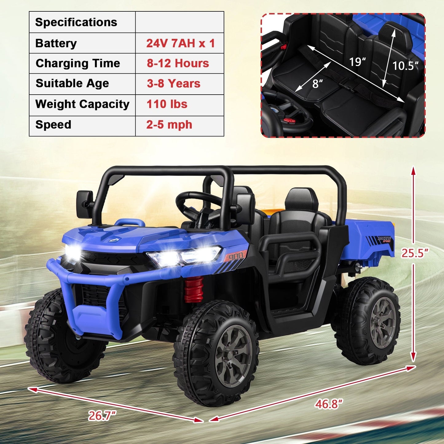 24V Ride on Dump Truck with Remote Control, Power Dump-Blue, Fully Assembled