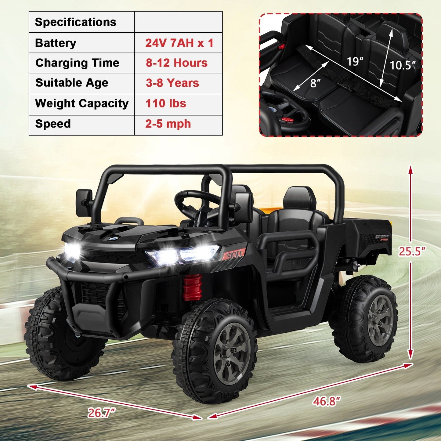 24V Ride on Dump Truck with Remote Control and Power Dump-Black, Assembled