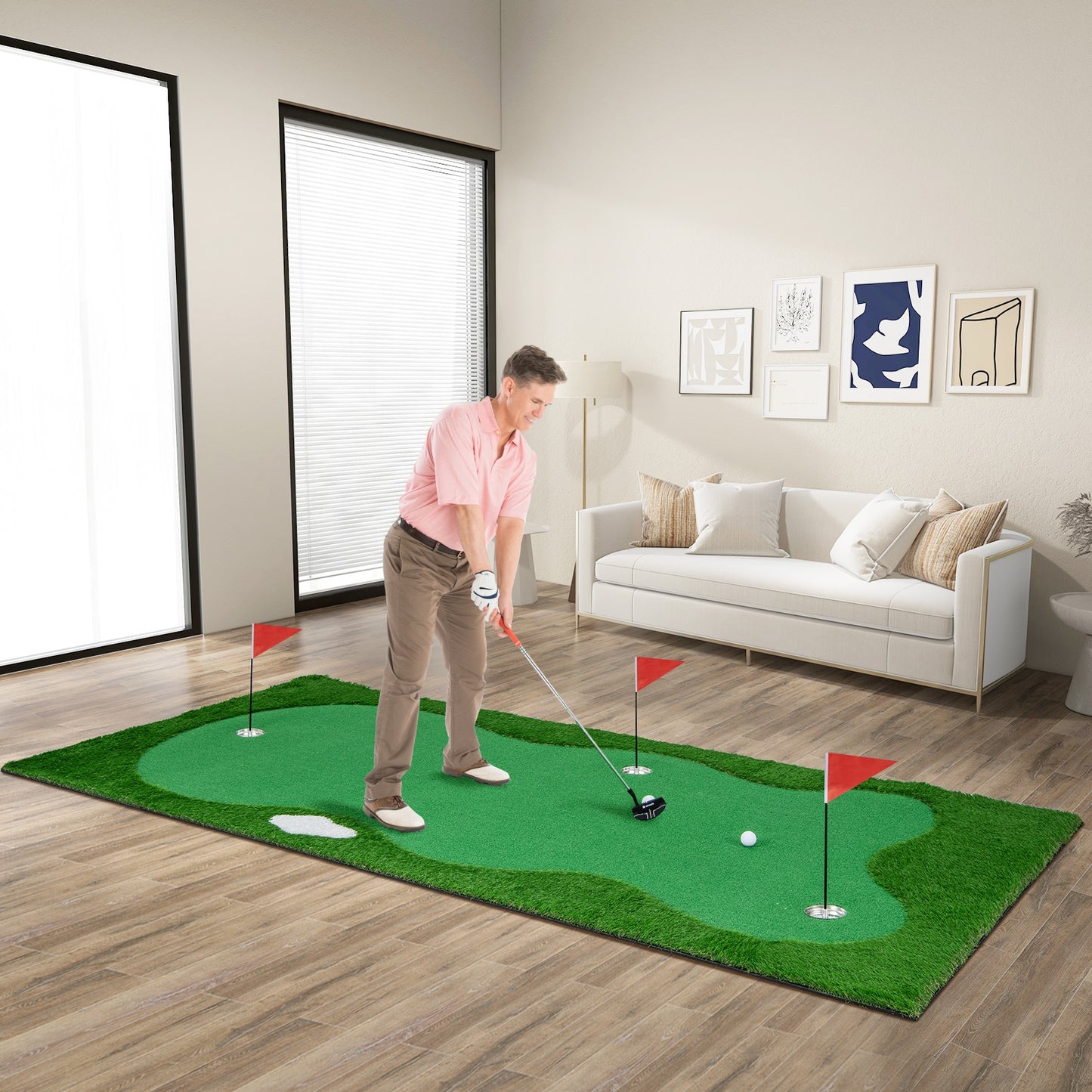 SPECIAL, 10 ft Golf Putting Green with Realistic Artificial Grass Turf-missing 1 flag but has 3 cups