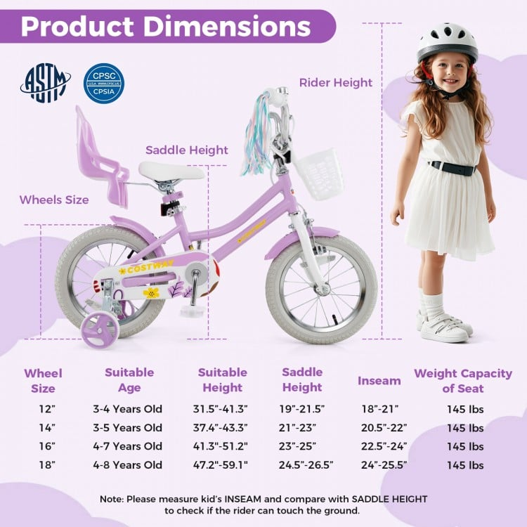 SPECIAL, 14`` Bicycle with Training Wheels and Basket for Boys and Girls Age 3-9 Years, assembled