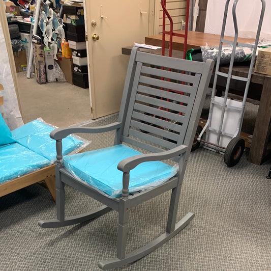 Outdoor Jarrard Rocking Solid Wood Chair, free turquoise seat cushion included