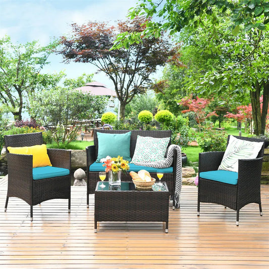 4 Pieces Patio Rattan Furniture Set with Cushion *ASSEMBLED*