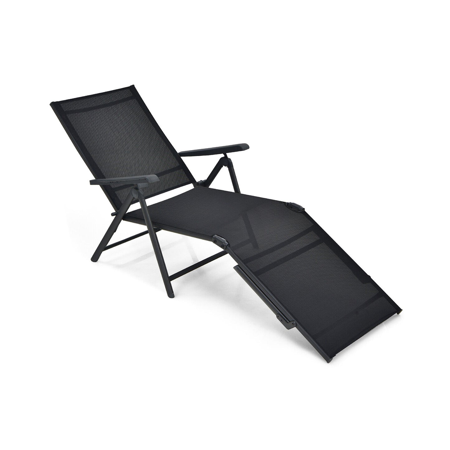 Patio Foldable Chaise Lounge Chair with Backrest and Footrest-Black, Customer Return / Tested