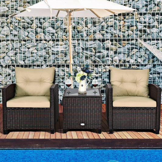 3 Pieces Patio Rattan Furniture Set *fully assembled* - HW68667BN