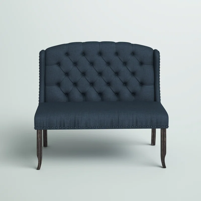 Aileen Polyester Blend Upholstered Bench, Blue, tufted