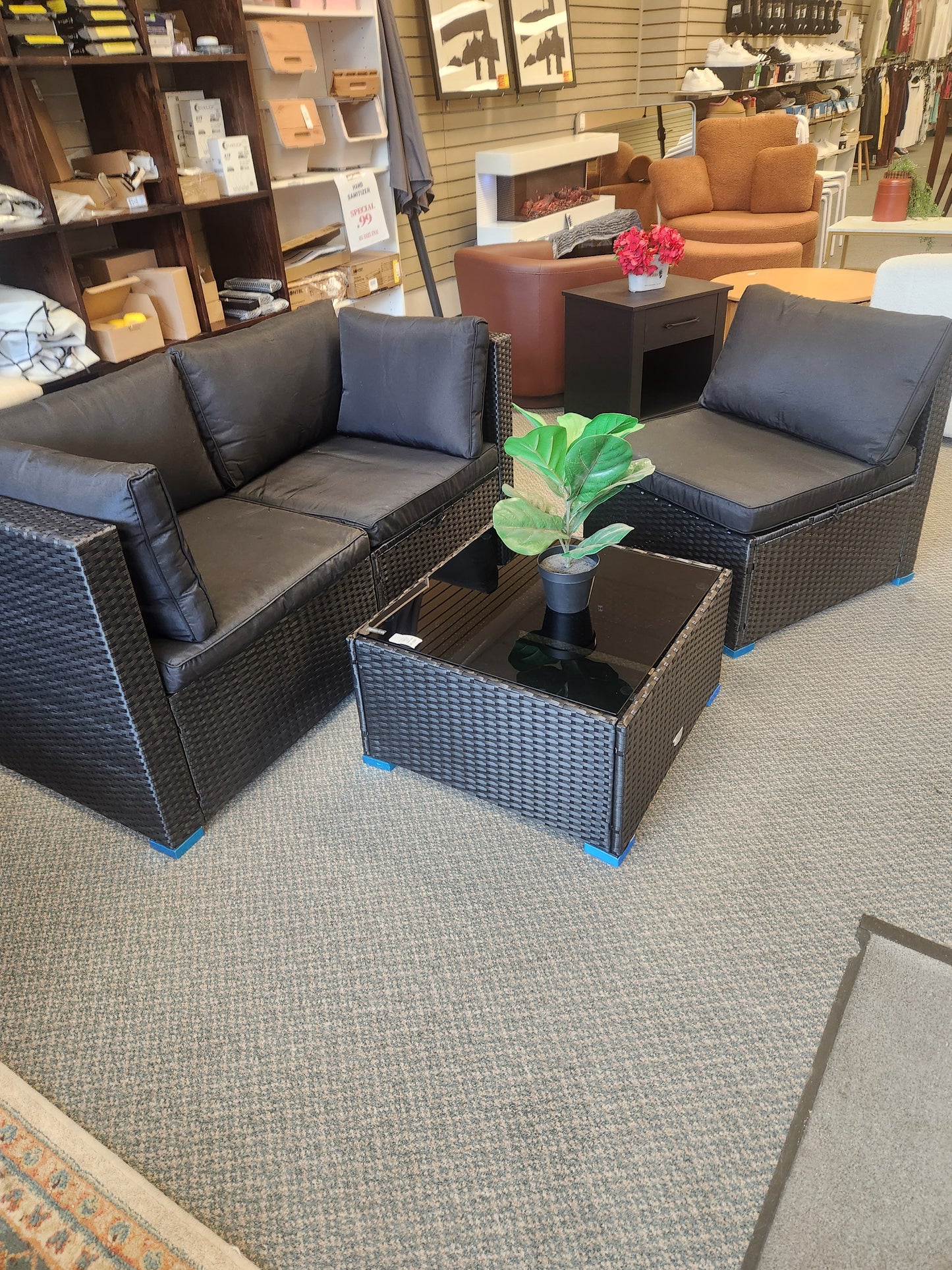 4 Pieces Patio Rattan Furniture Set with Removable Cushions and Pillows (See Notes)