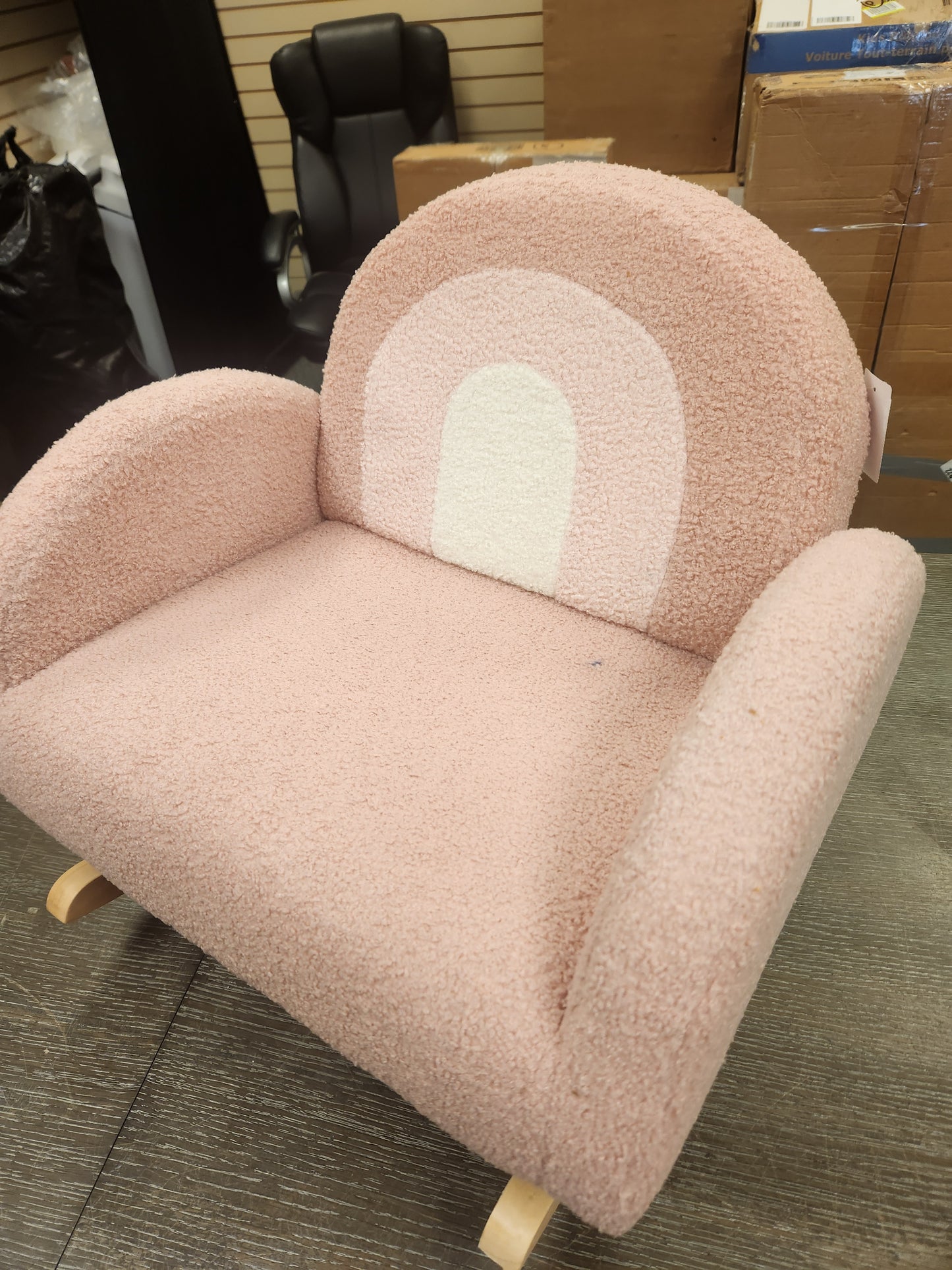 Toddler Rocking Chair with Solid Rubber Wood Frame Soft Velvet Cover-Pink (See Description)