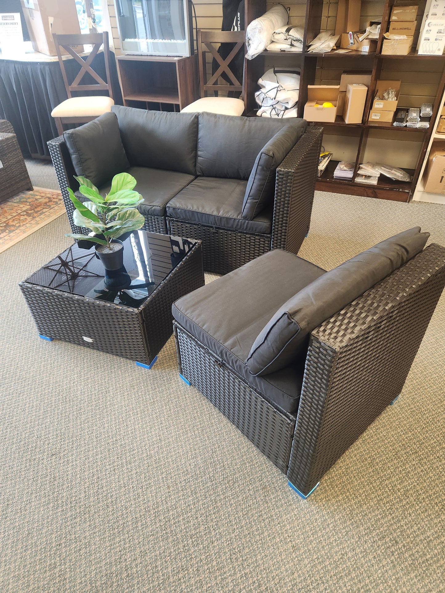 4 Pieces Patio Rattan Furniture Set with Removable Cushions and Pillows (See Notes)