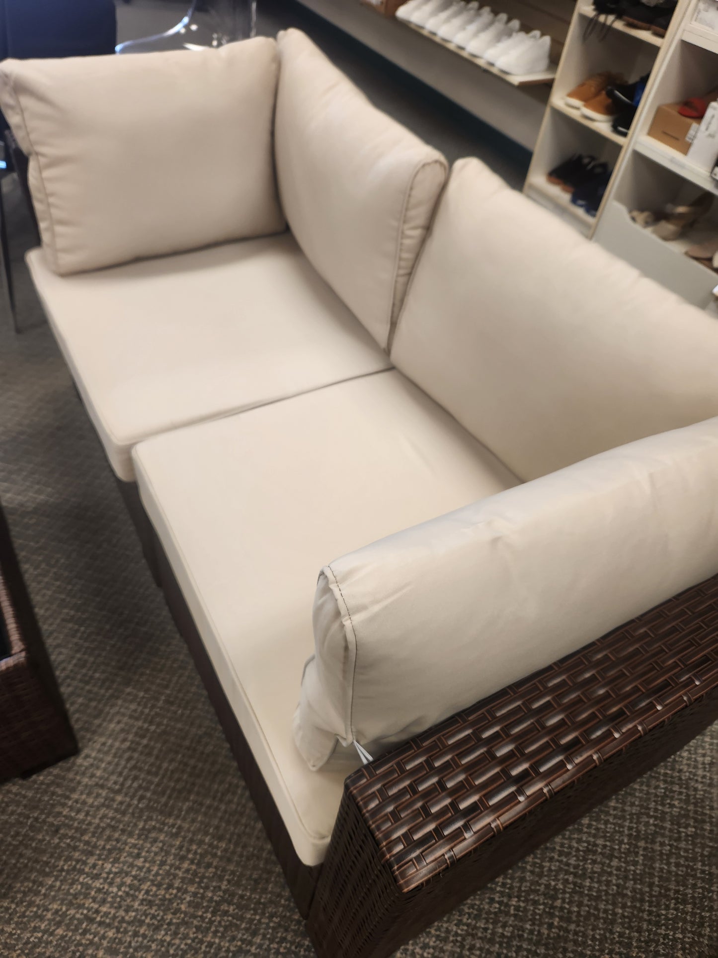 3 piece Rattan Wicker Couch, Coffee Table and Cover - Beige (Assembled)