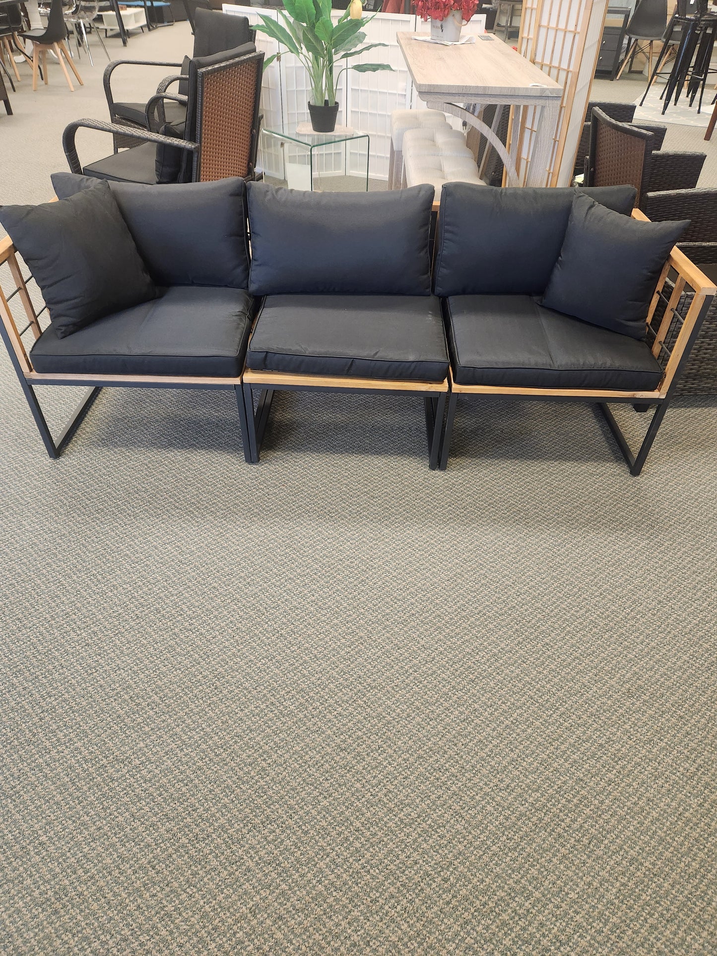 Acacia Wood Conversation Sofa - Black (Assembled)