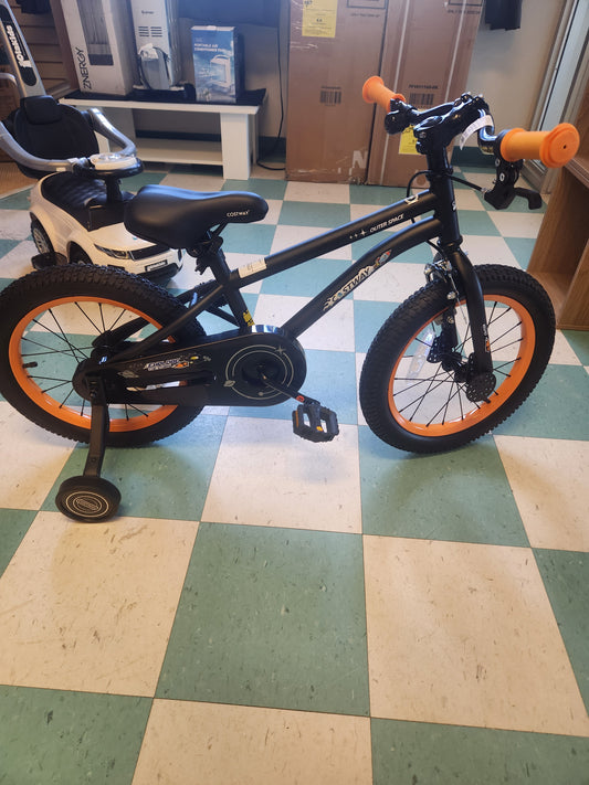 16 Inch Kids Bike with Front Handbrake and 2 Training Wheels-Black/Orange