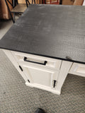 58" Executive Desk, Farmhouse Computer Desk with Drawers and Cabinet, Off White/Black (Scratch and Dent)