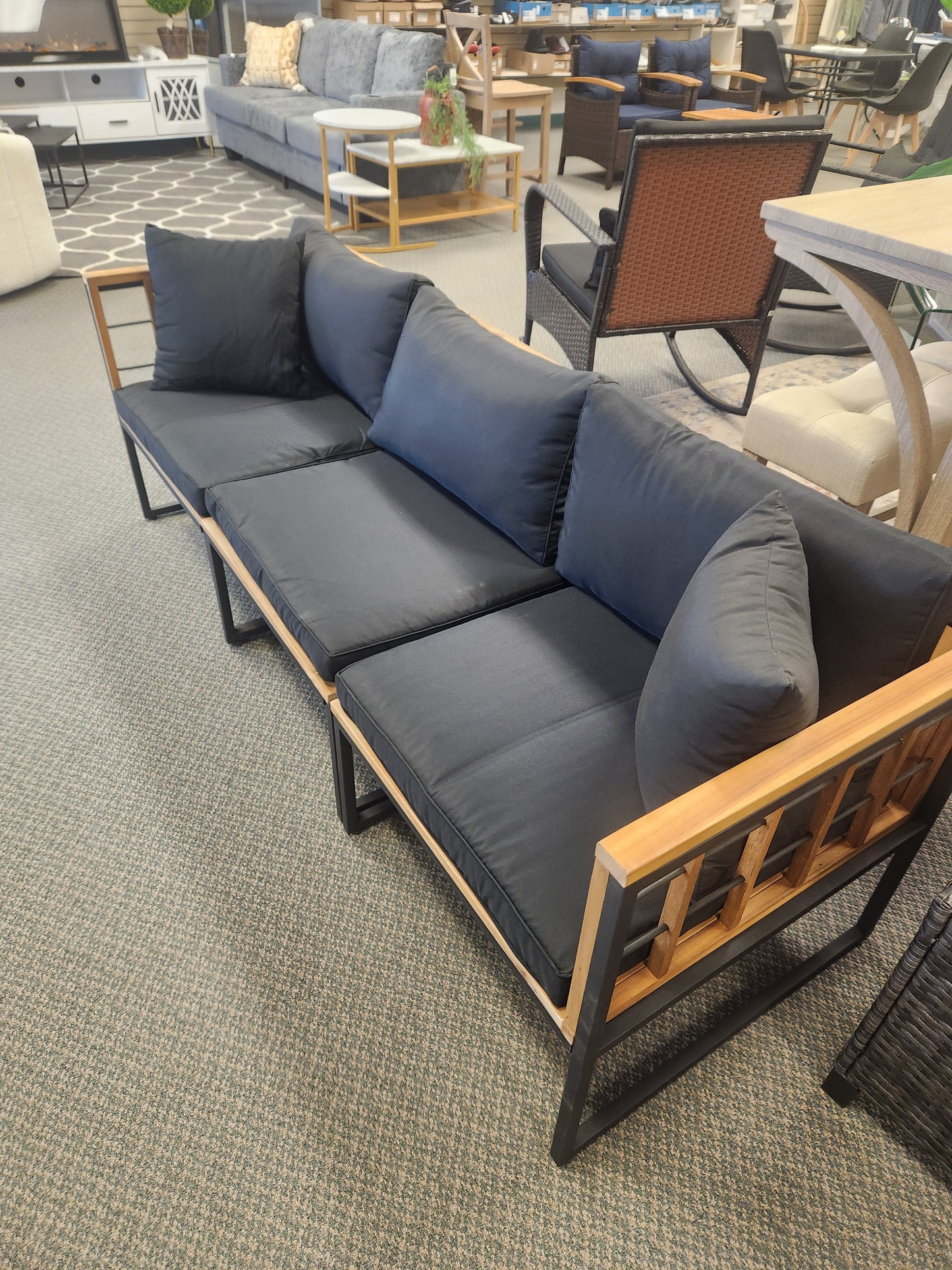 Acacia Wood Conversation Sofa - Black (Assembled)