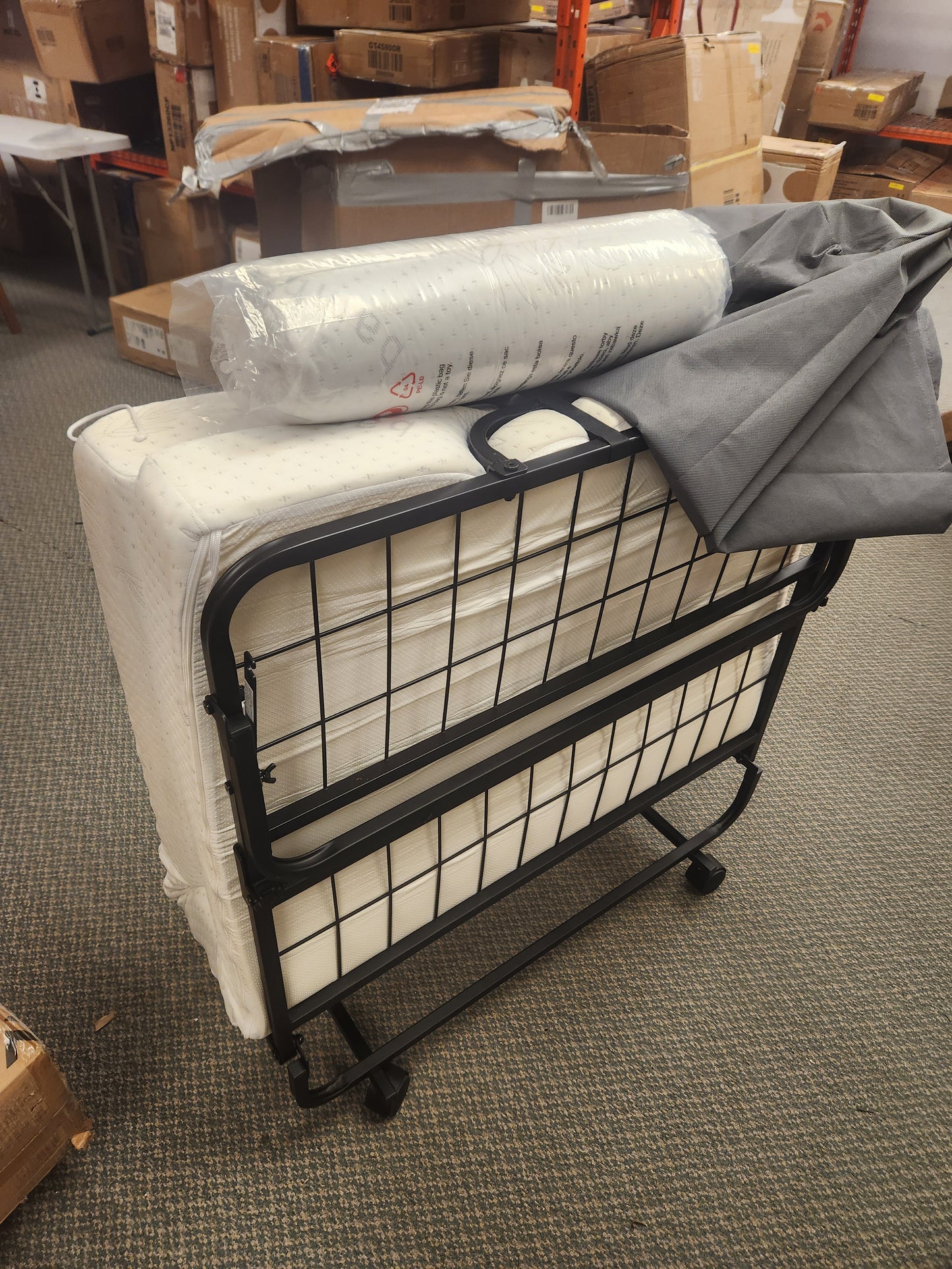 Cot/Twin Size Folding Bed with Memory Foam Mattress and Pillow (see Description)