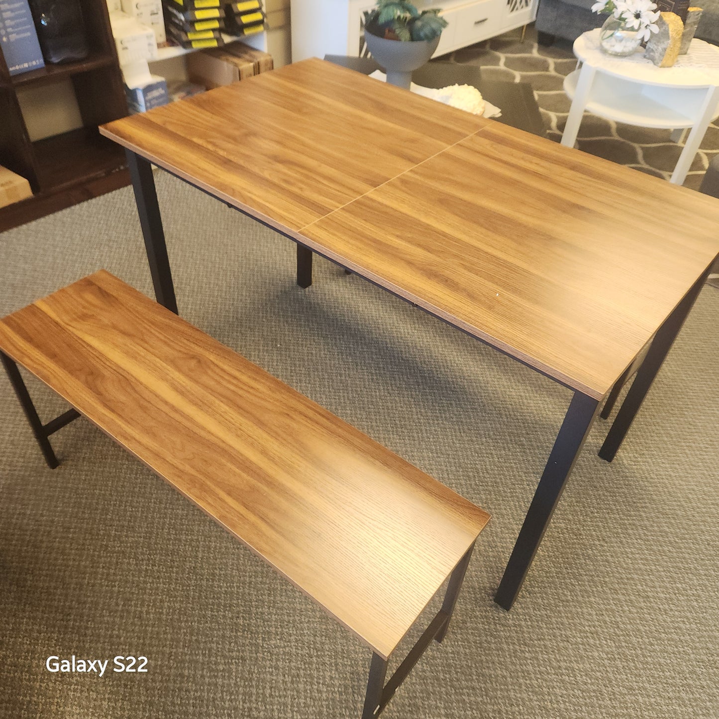 3 Piece Extendable Dining Table Set for 4-6 with 2 Benches-Brown (Assembled)