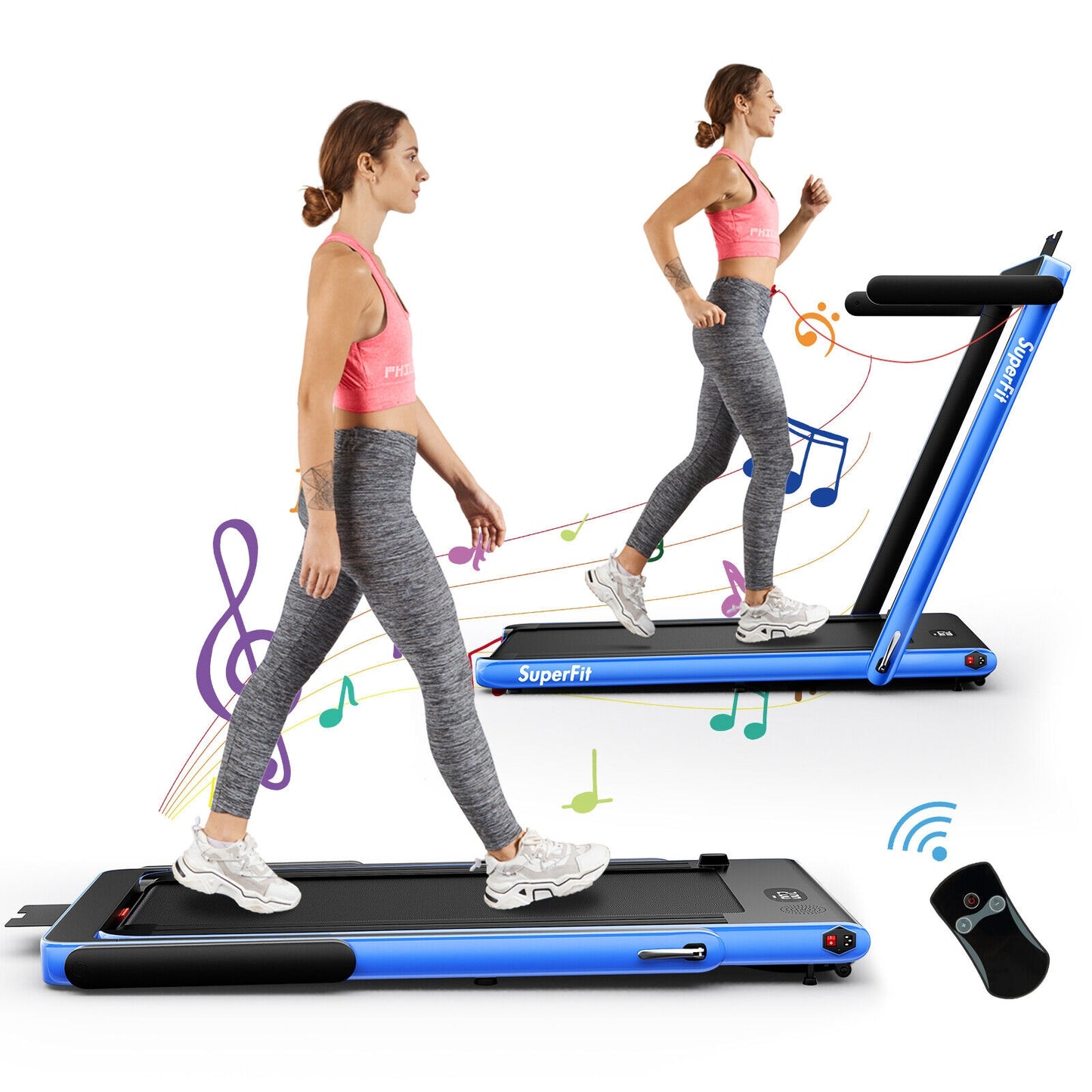 2.25HP 2 in 1 Folding Treadmill with APP Speaker Remote Control-Navy (Max: 265 lbs) [See description]