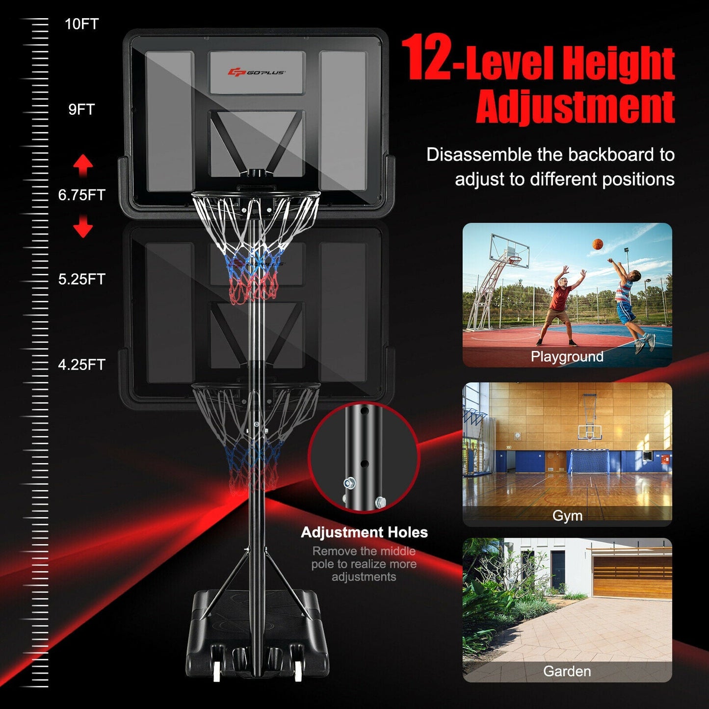 Assembled, Adjustable Portable Basketball Hoop Stand with Shatterproof Backboard