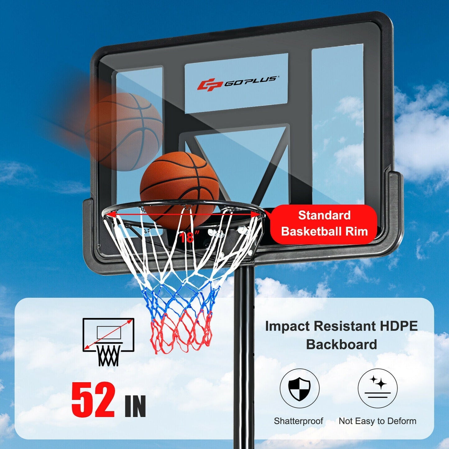 Assembled, Adjustable Portable Basketball Hoop Stand with Shatterproof Backboard