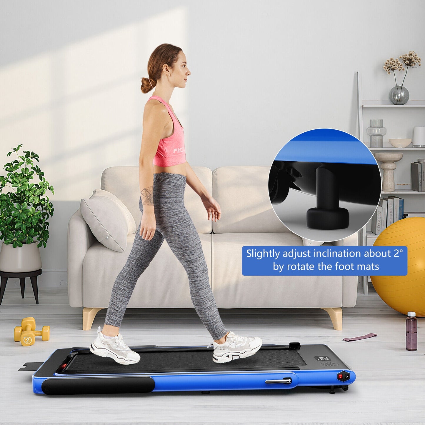 2.25HP 2 in 1 Folding Treadmill with APP Speaker Remote Control-Navy (Max: 265 lbs) [See description]