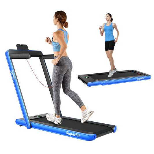 2.25HP 2 in 1 Folding Treadmill with APP Speaker Remote Control-Navy (Max: 265 lbs) [See description]