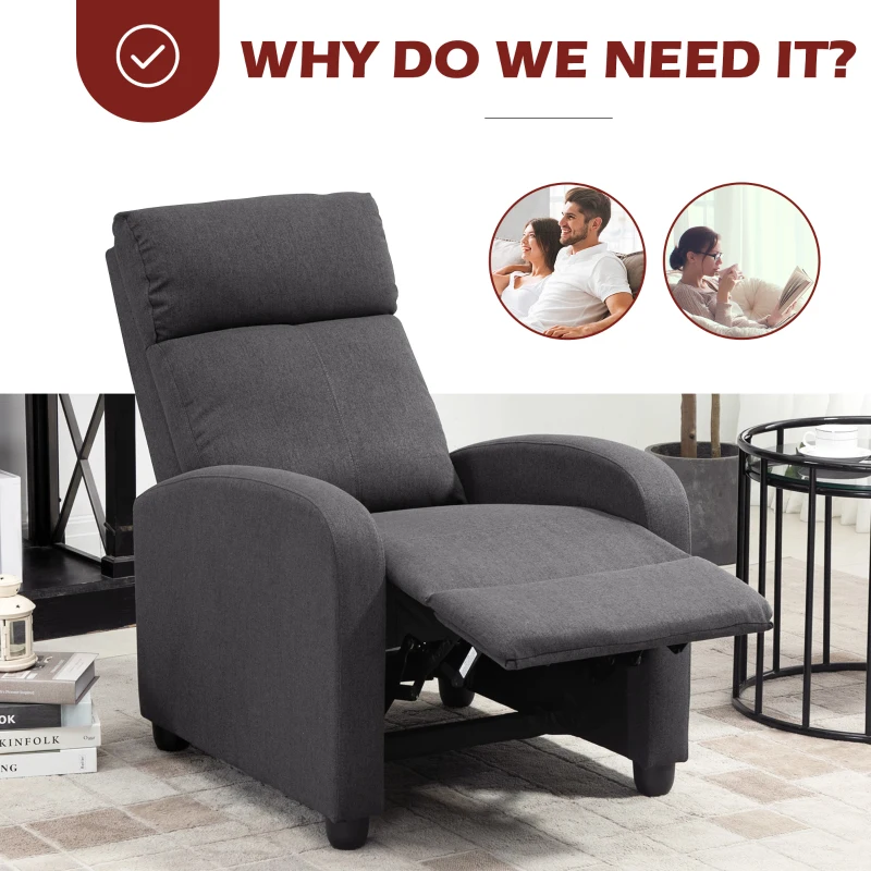 Fabric Recliner Chair Manual Home Theater Seating Single Reclining Chair. Dark Grey