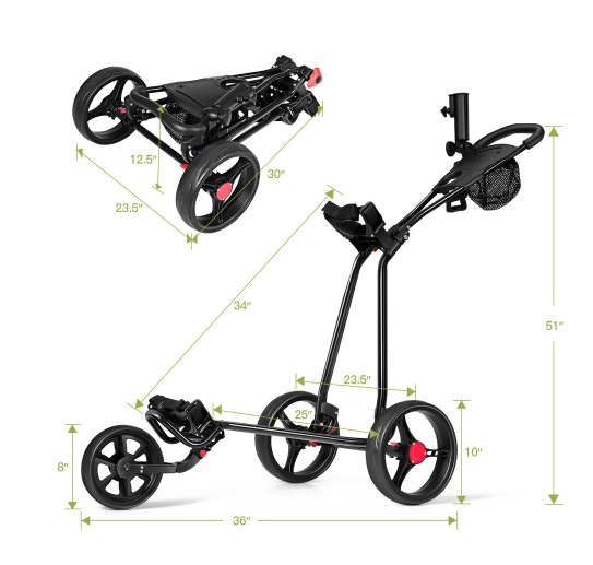 Foldable 3 Wheel Golf Pull Push Cart