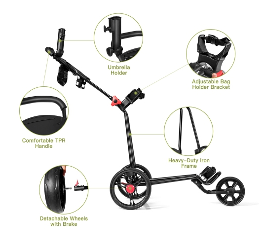 Foldable 3 Wheel Golf Pull Push Cart