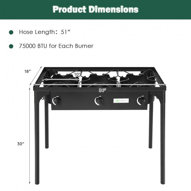 225,000-BTU Portable Propane 3 Burner Gas Cooker