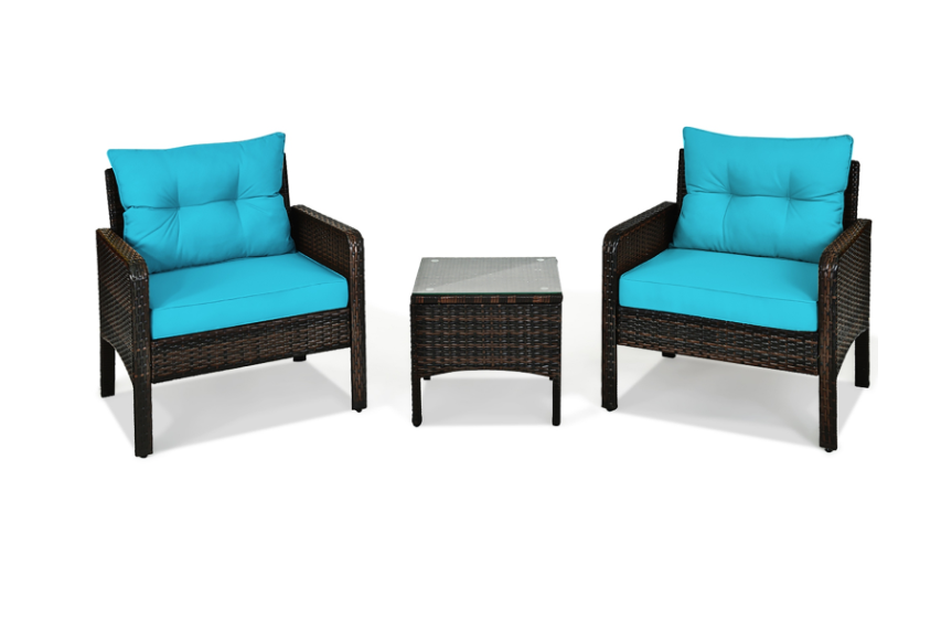 3PCS Outdoor Rattan Conversation Set *ASSEMBLED- TURQUOISE