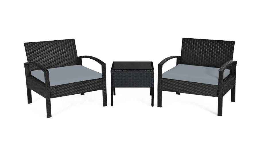 3 Pieces Outdoor Rattan Patio Conversation Set *UNASSEMBLED/IN BOX* - HW63218GR