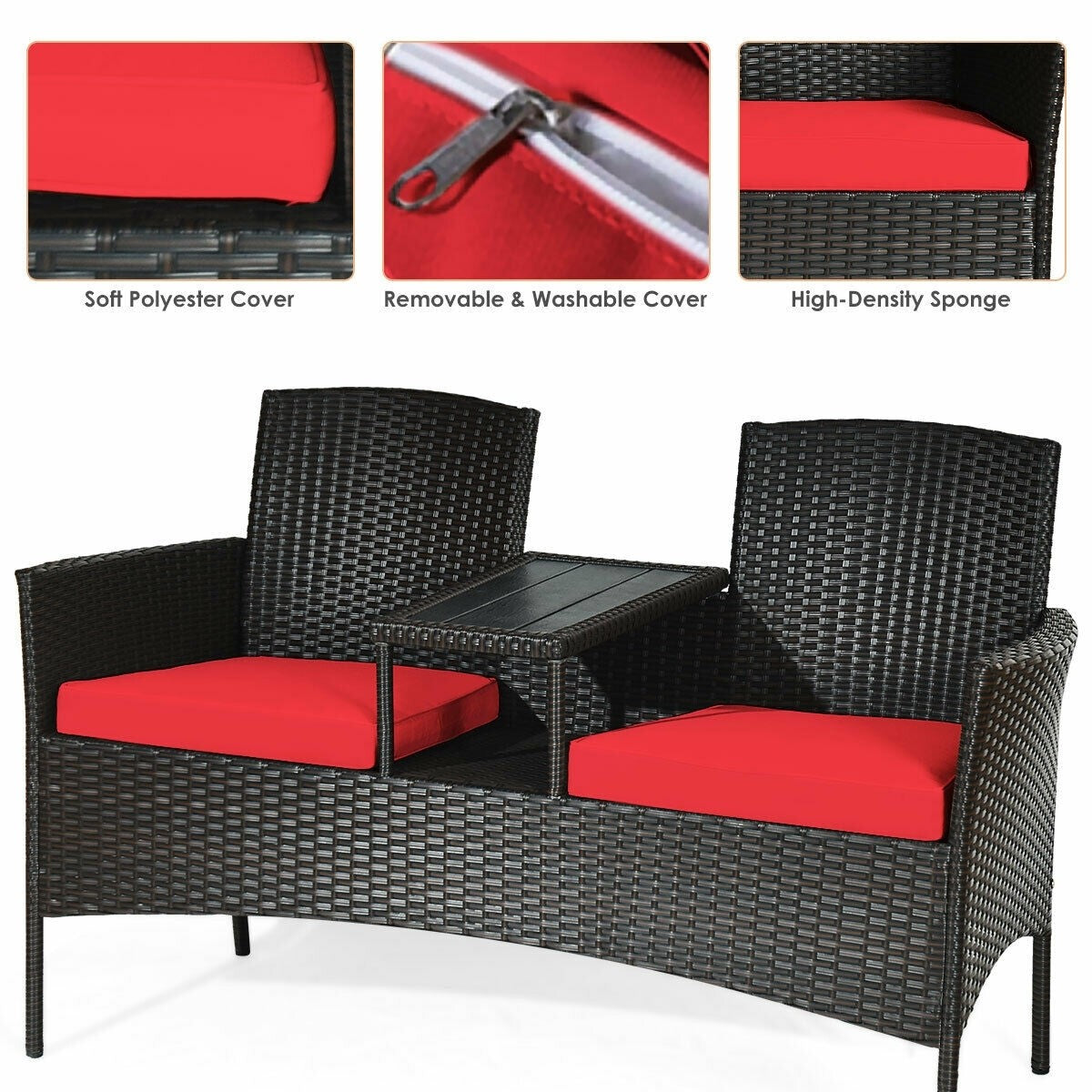 Modern Patio Set with Built-in Coffee Table and Cushions, 1 box unassembled