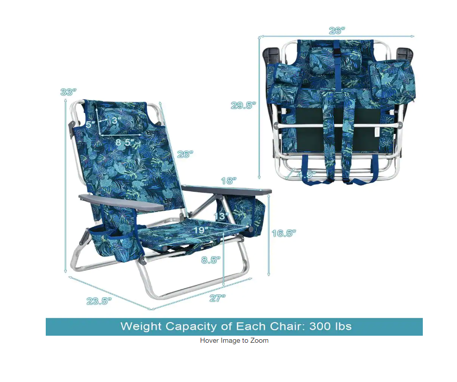 Folding Backpack Beach Chair 5-Position - NP10019PT