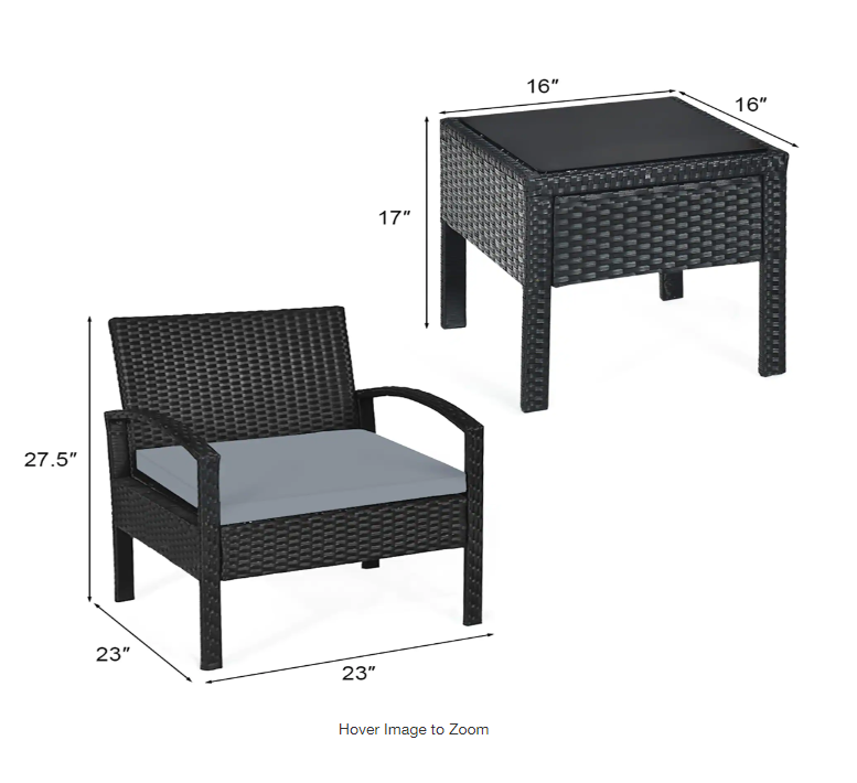 3 Pieces Outdoor Rattan Patio Conversation Set *UNASSEMBLED/IN BOX* - HW63218GR