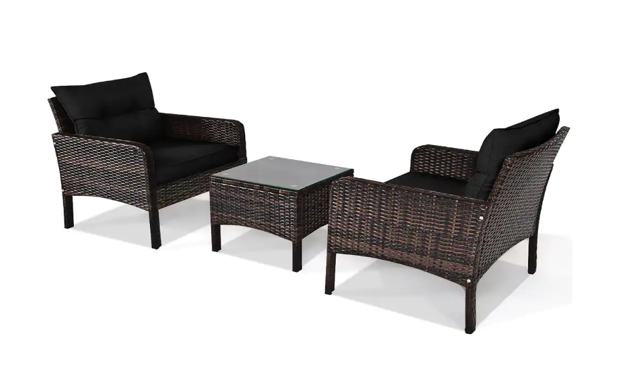 3-Piece Outdoor Rattan Conversation Set *UNASSEMBLED/IN BOX* - HW68639DK