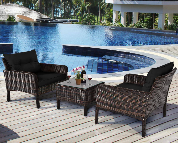 3-Piece Outdoor Rattan Conversation Set *UNASSEMBLED/IN BOX* - HW68639DK