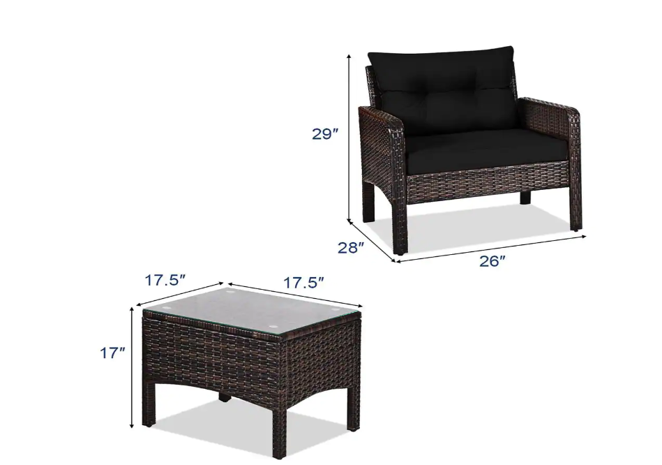 3-Piece Outdoor Rattan Conversation Set *UNASSEMBLED/IN BOX* - HW68639DK