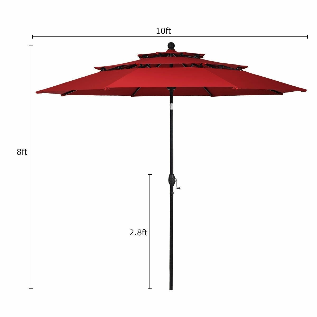 10 Feet 3 Tier Outdoor Patio Umbrella with Double Vented - BURGUNDY