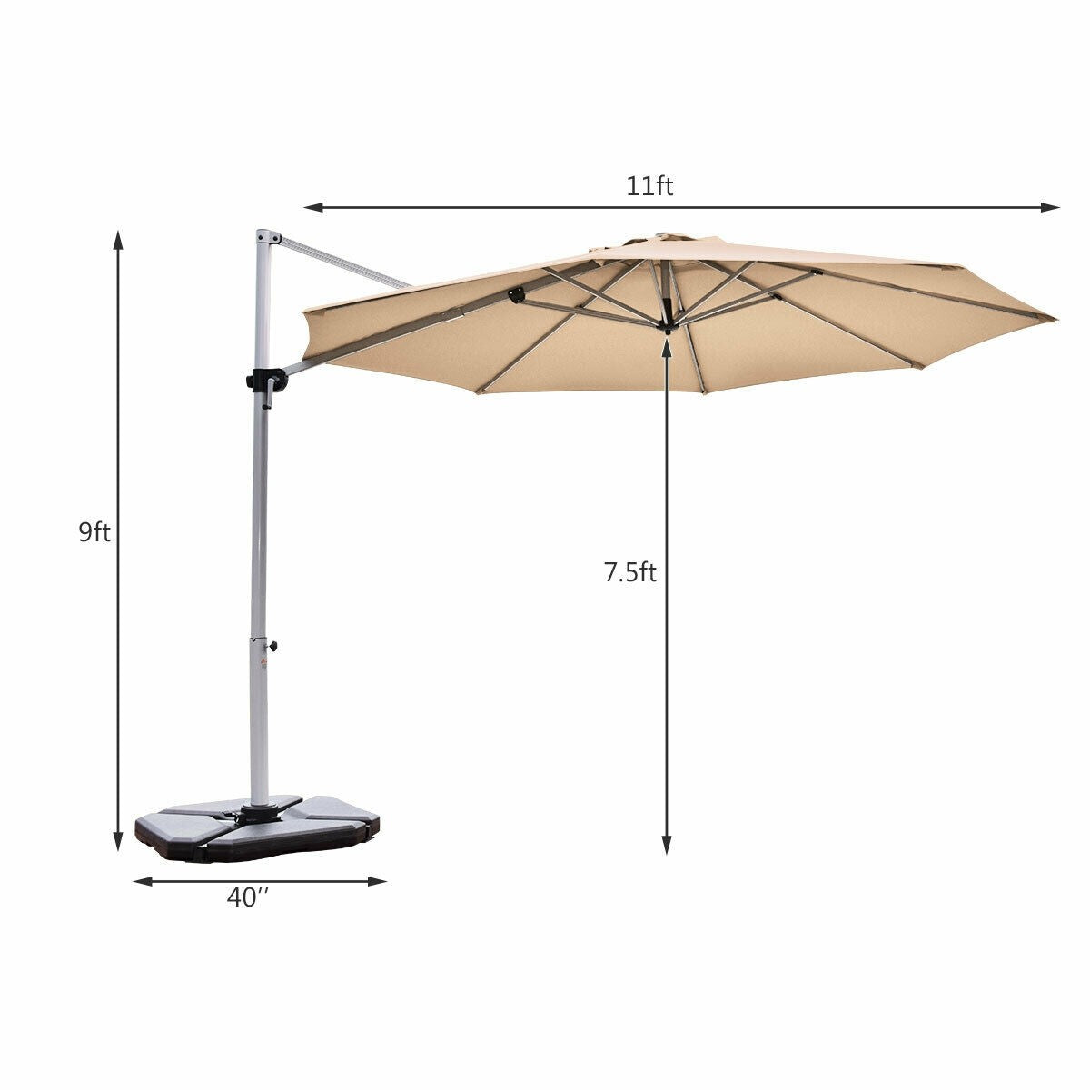 11' Patio Offset Cantilever Umbrella 360° Rotation Aluminum Tilt, reg $423.99