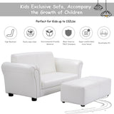 Kids Sofa Armrest Couch w/ Ottoman White, Small child size