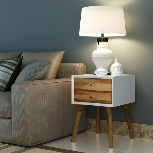 Wooden Bedside Table with 2 Drawers