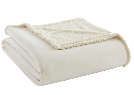 HomeSuite Micro Flannel to Sherpa Backed Blanket - FULL/QUEEN - IVORY