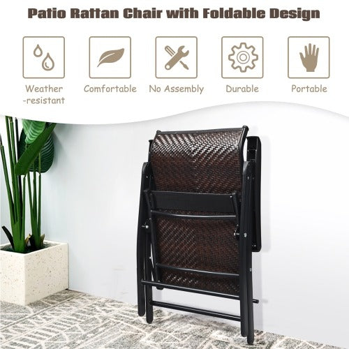 Patio Rattan Folding Chair with Armrest