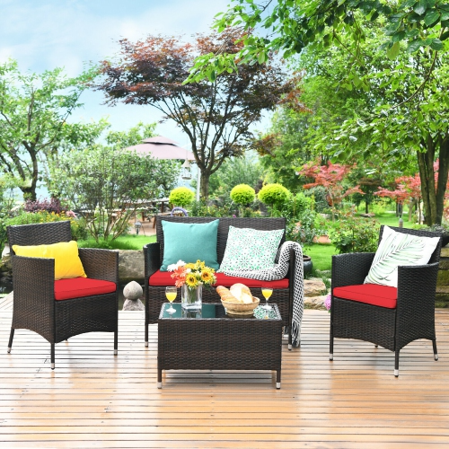 4 Pieces Patio Rattan Furniture Set - *UNASSEMBLED/IN BOX* - HW67772RE