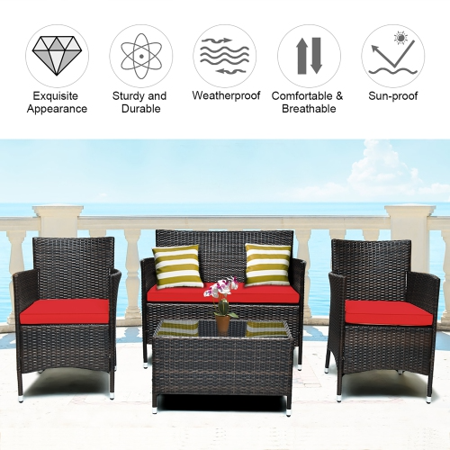 4 Pieces Patio Rattan Furniture Set - *UNASSEMBLED/IN BOX* - HW67772RE