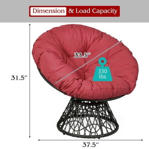 Patio Rattan Papasan Chair with 360-degree Swivel - FULLY ASSEMBLED