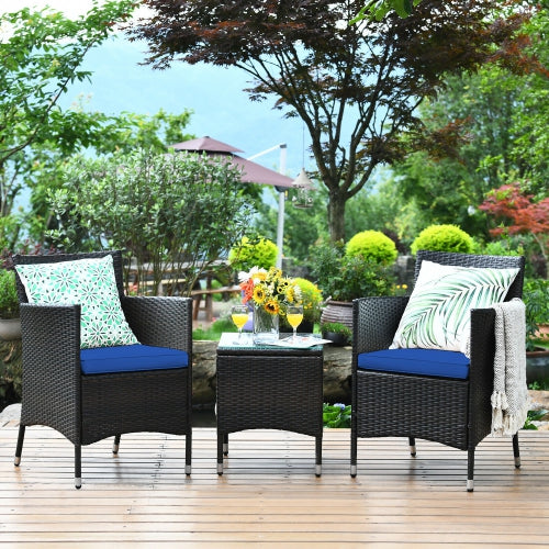 Outdoor 3 PCS PE Rattan Wicker Furniture Sets Chairs Coffee Table, fully assembled